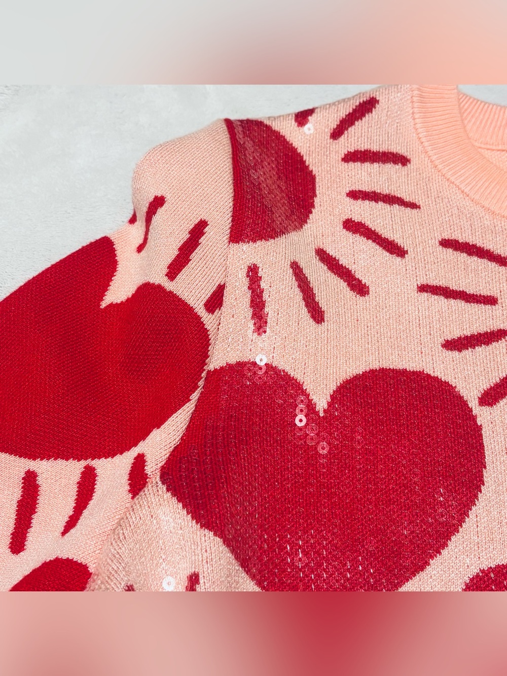 M By Marled Heart Sequin Pullover Sweater Women’s Size Medium Pink EUC Valentine - Picture 3 of 7